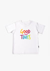 Kinder-T-Shirt aus Bio-Baumwolle in weiß mit Good Times in rainbow