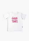 Kinder-T-Shirt aus Bio-Baumwolle in weiß mit Good Times in pink