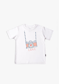 Kinder-T-Shirt aus Bio-Baumwolle in weiß mit Kamera