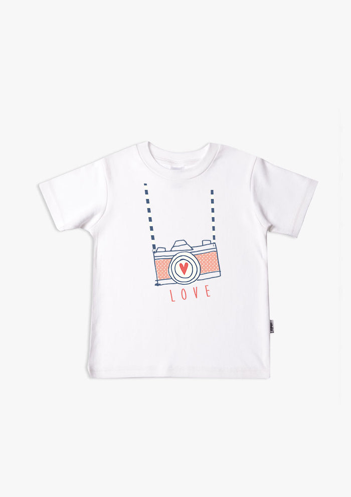 Kinder-T-Shirt aus Bio-Baumwolle in weiß mit Kamera