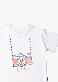Kinder-T-Shirt aus Bio-Baumwolle in weiß mit Kamera