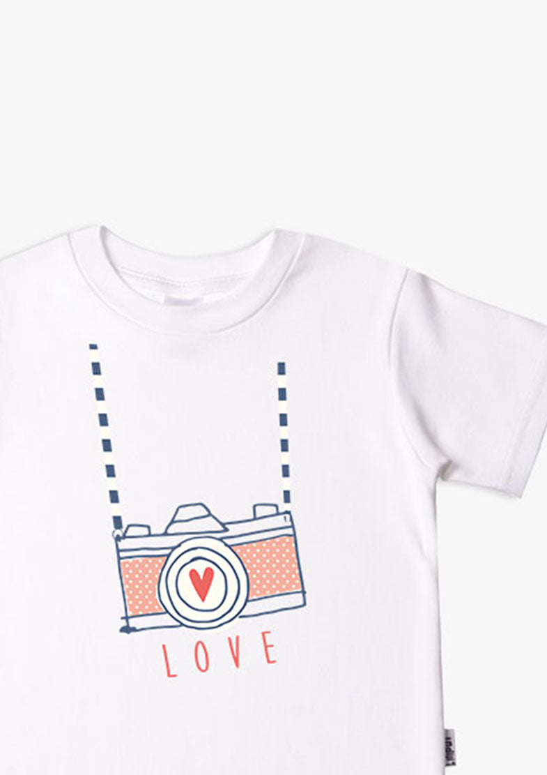 Kinder-T-Shirt aus Bio-Baumwolle in weiß mit Kamera
