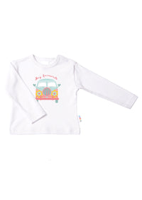 Langarmshirt in weiß mit Bulli-Hippie