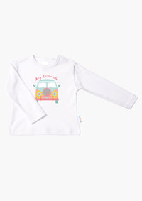 Langarmshirt in weiß mit Bulli-Hippie