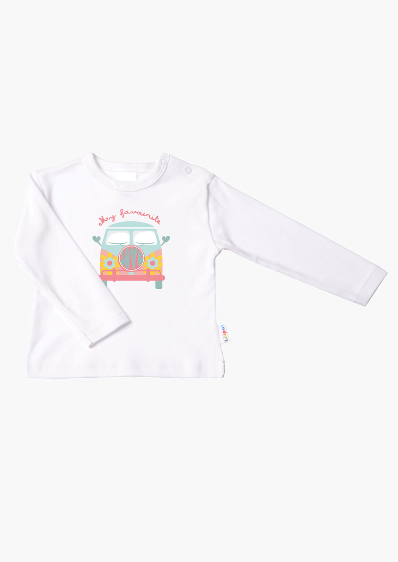 Langarmshirt in weiß mit Bulli-Hippie