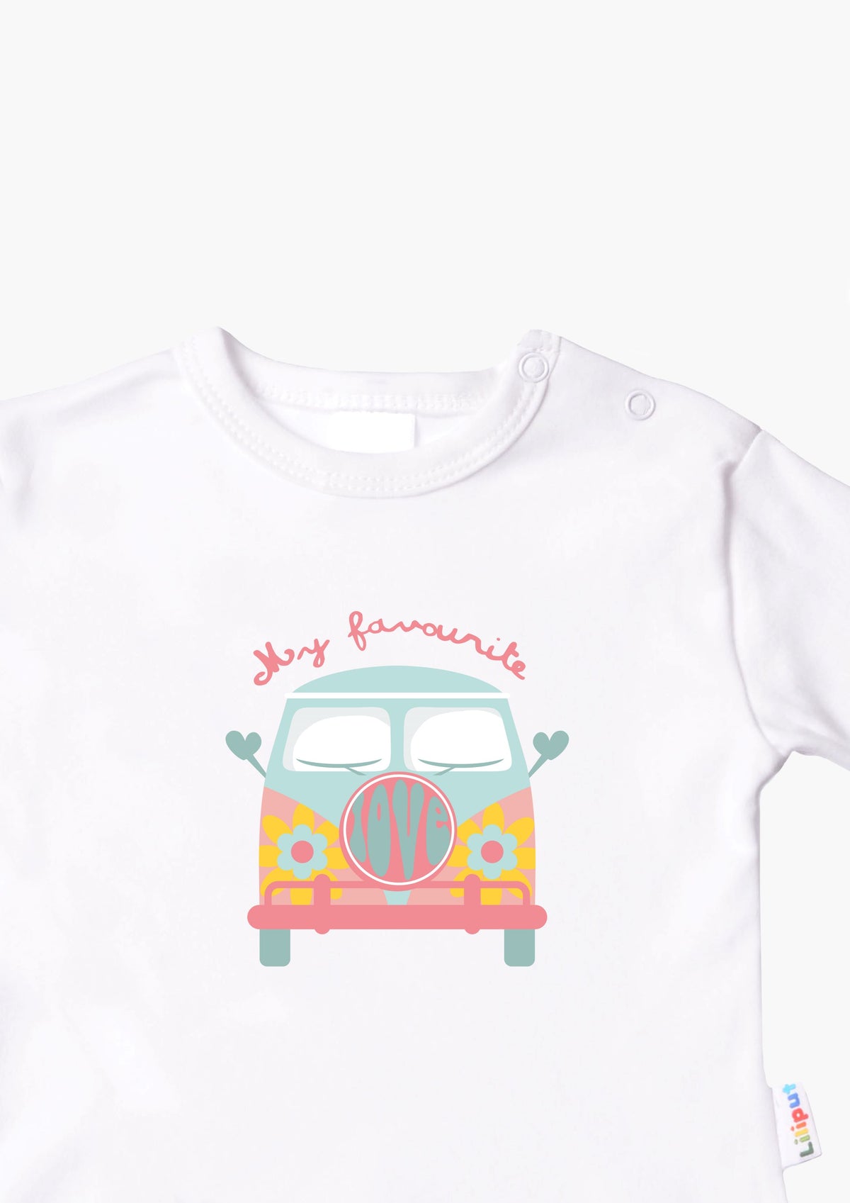 Langarmshirt in weiß mit Bulli-Hippie