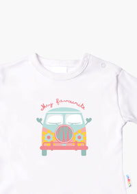 Langarmshirt in weiß mit Bulli-Hippie