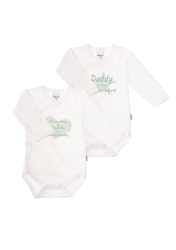 2er-Pack Langarm-Wickelbodys mit "Superhero Daddy"