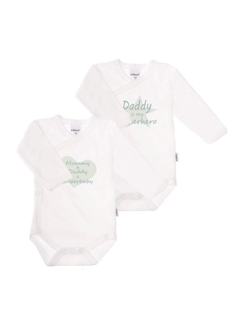 2er-Pack Langarm-Wickelbodys mit "Superhero Daddy"
