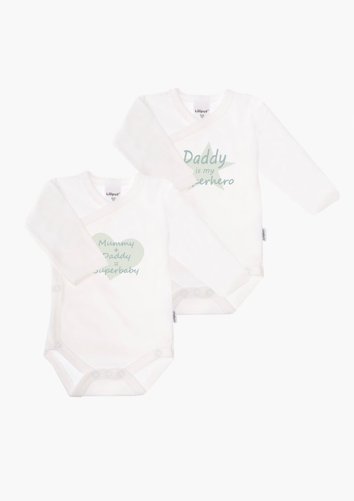 2er-Pack Langarm-Wickelbodys mit "Superhero Daddy"