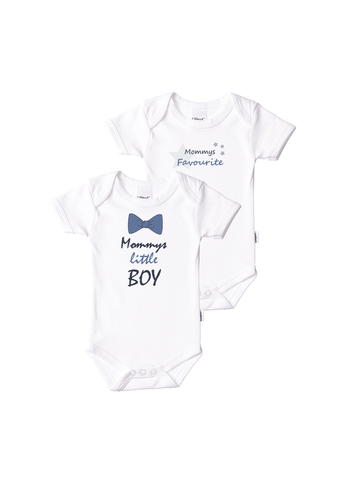 2er-Pack Kurzarm-Amineckbodys in weiß mit Mommys little Boy