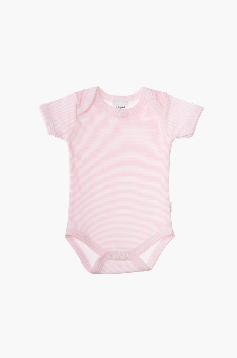 Kurzarm-Amineckbody in rosa-gestreift