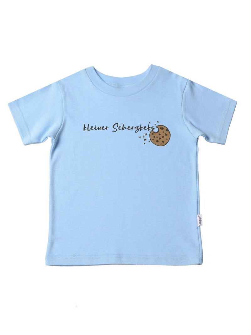 blaues T-Shirt aus Bio Baumwolle mit Aufdruck "kleiner Scherzkeks"