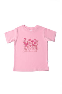 Rosa T-Shirt aus Bio Baumwolle mit Blümchen Druck und dem Wording "grow little one"