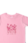 Detail rosa Bio Baumwoll T-Shirt mit Blümchen Aufdruck