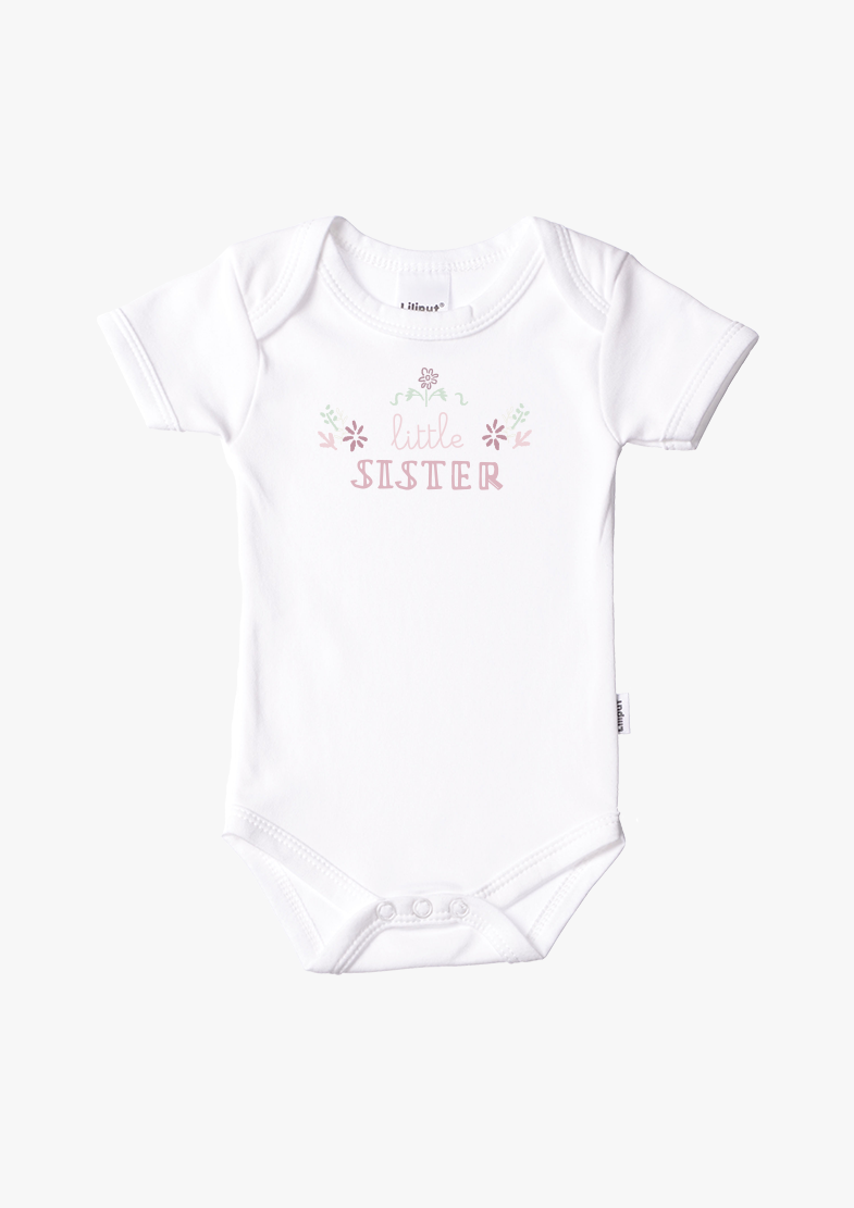 Kurzarm-Amineckbody in weiß mit Little Sister