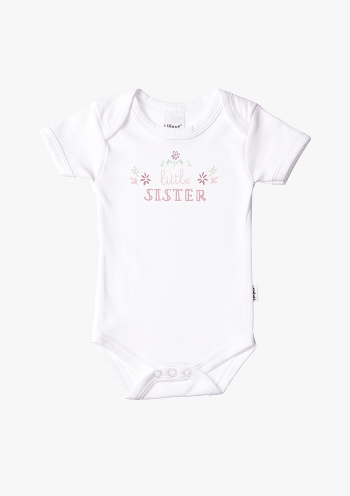 Kurzarm-Amineckbody in weiß mit Little Sister