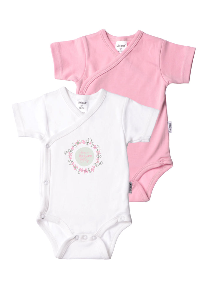 2er-Pack Wickelbodys aus Bio-Baumwolle in Weiß und Rosa mit "nature baby"