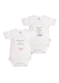 2er-Pack Kurzarm-Wickelbodys mit "Wunder" in rosa