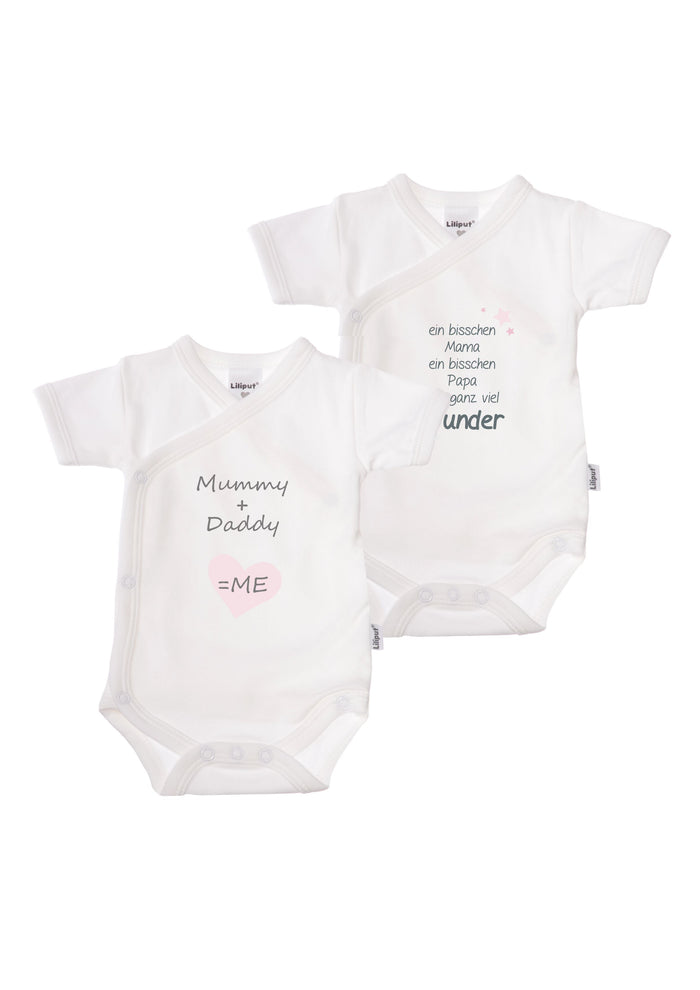 2er-Pack Kurzarm-Wickelbodys mit "Wunder" in rosa