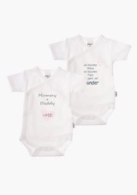 2er-Pack Kurzarm-Wickelbodys mit "Wunder" in rosa