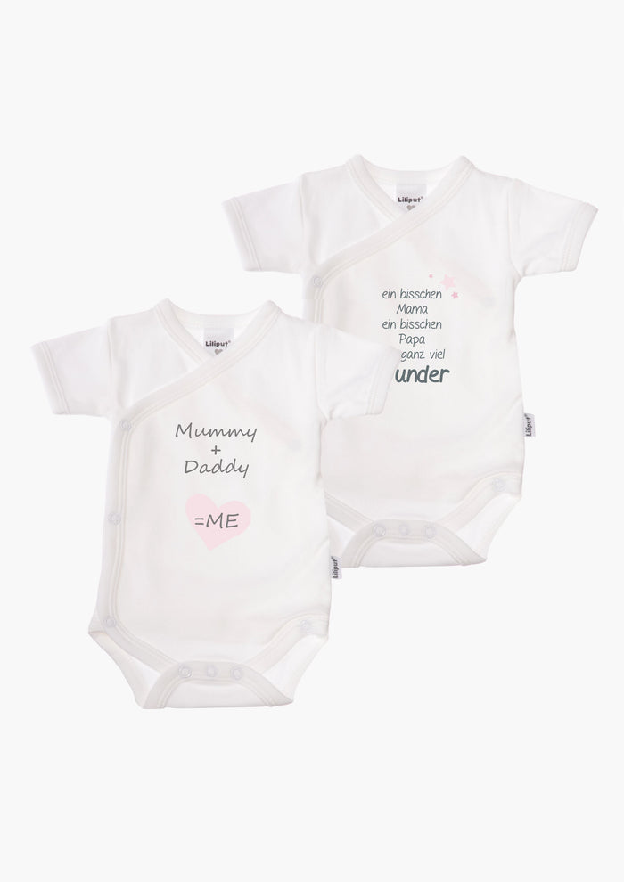 2er-Pack Kurzarm-Wickelbodys mit "Wunder" in rosa
