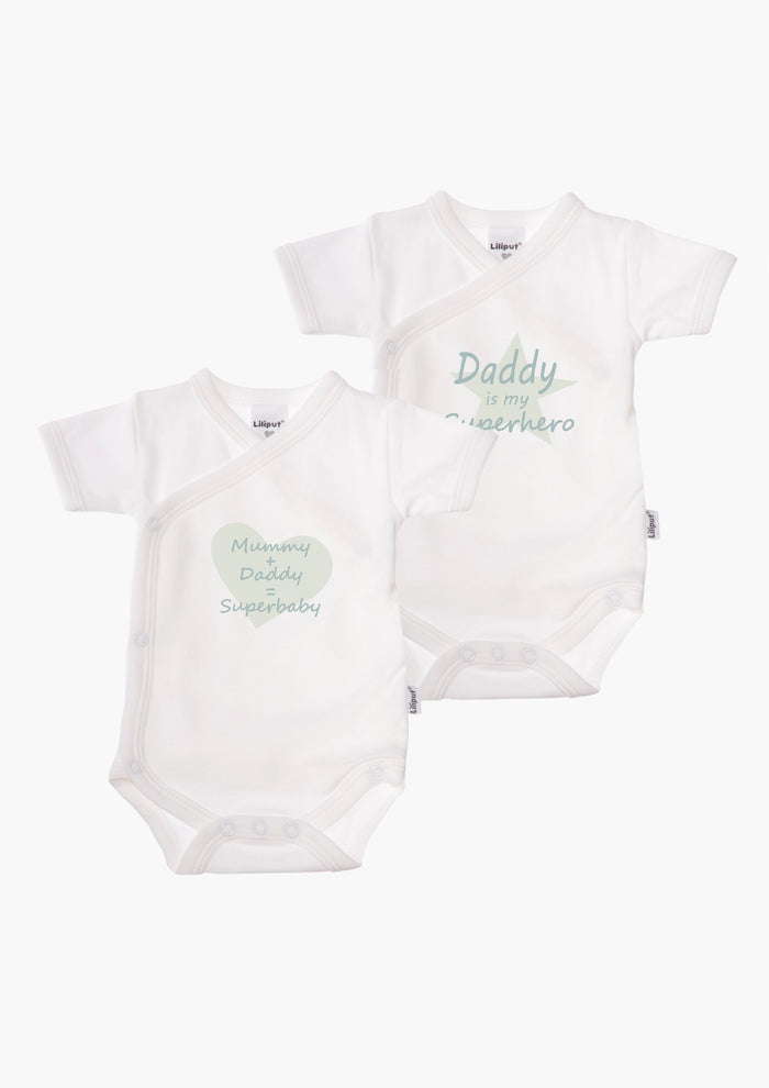 2er-Pack Kurzarm-Wickelbodys mit "Superhero Daddy"