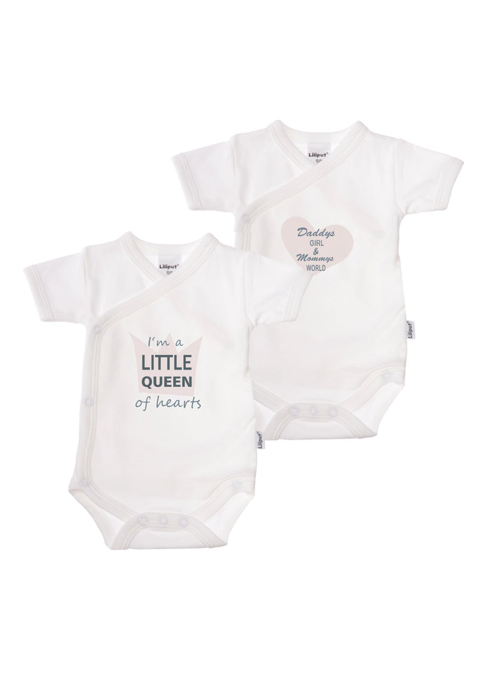 2er-Pack Kurzarm-Wickelbodys mit "Little Queen"