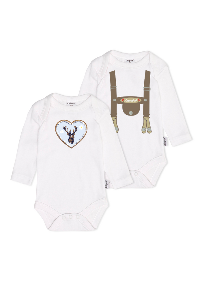 2er-Pack Langarm-Amineckbodys mit Lausbub + Hirsch