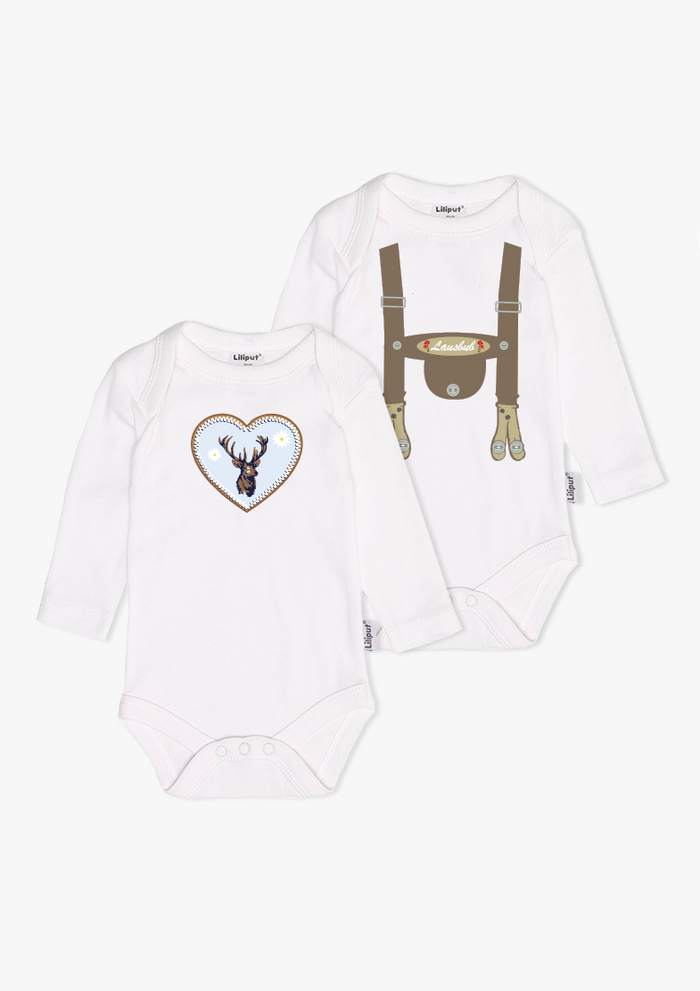2er-Pack Langarm-Amineckbodys mit Lausbub + Hirsch