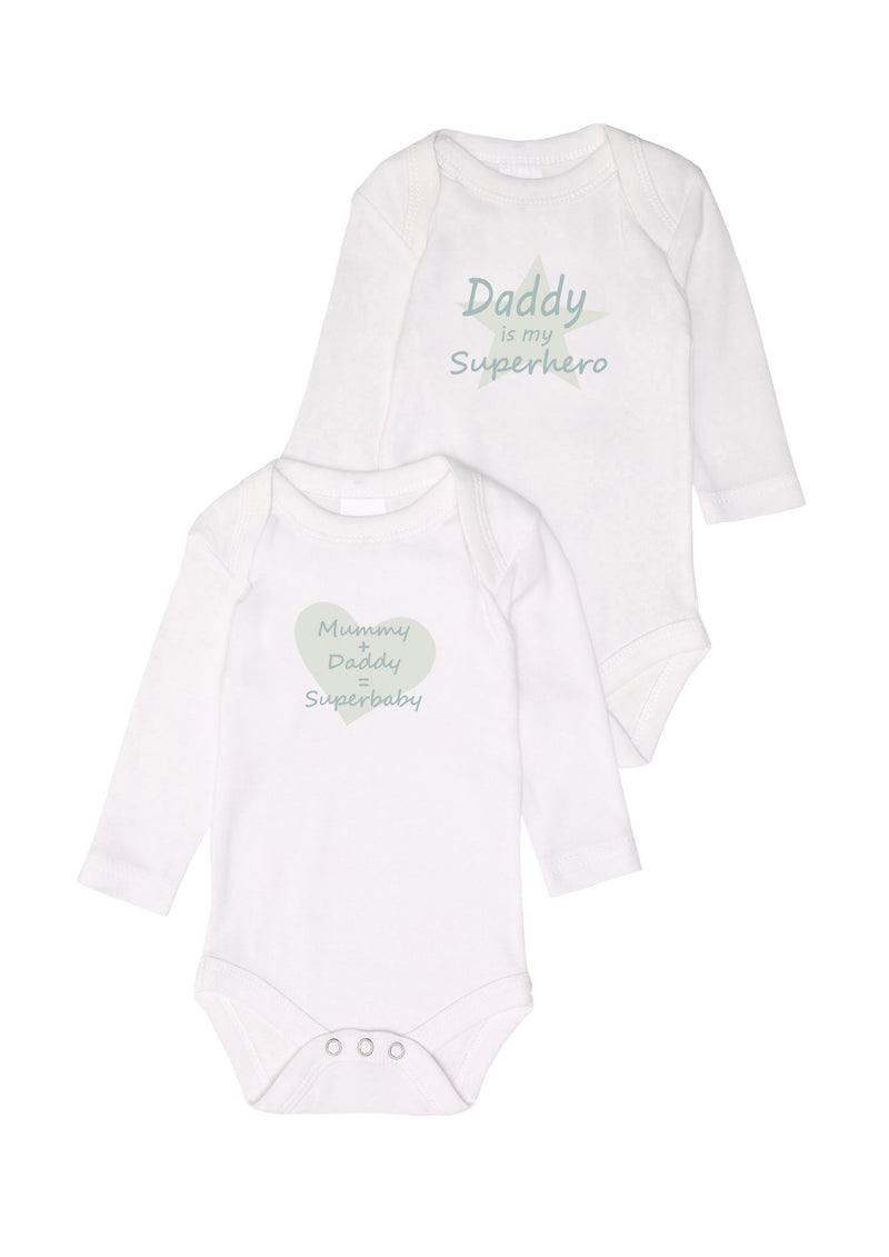 2er-Pack Langarm-Amineckbodys mit Superhero Daddy
