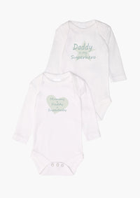2er-Pack Langarm-Amineckbodys mit Superhero Daddy