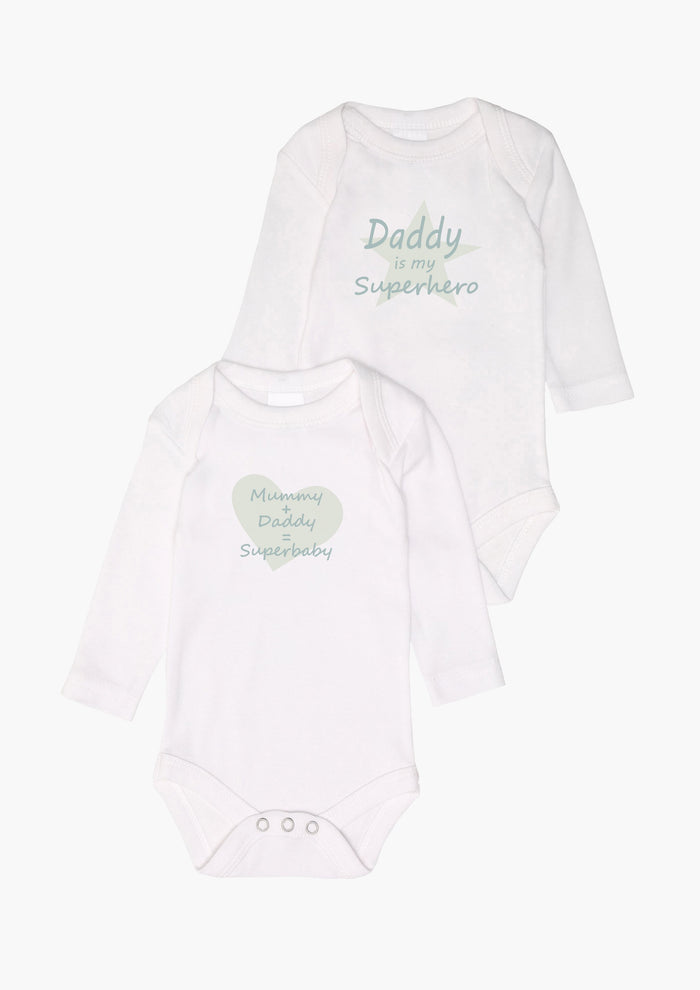 2er-Pack Langarm-Amineckbodys mit Superhero Daddy