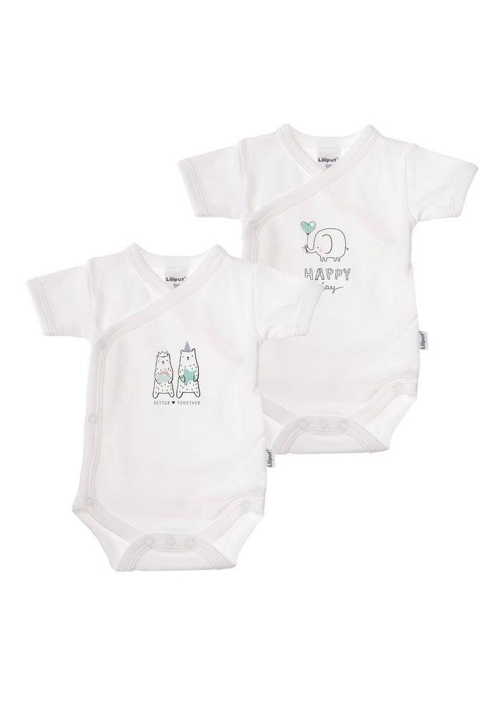 2er-Pack Kurzarm-Wickelbodys mit happy day