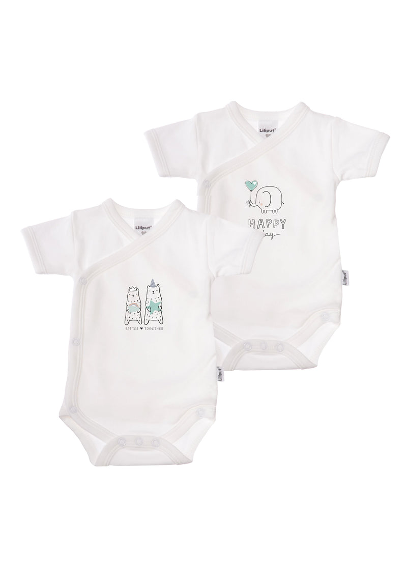 2er-Pack Kurzarm-Wickelbodys mit happy day