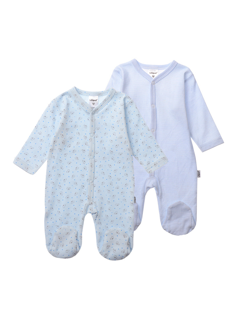 2er-Pack Schlafstrampler in hellblau mit Elefant