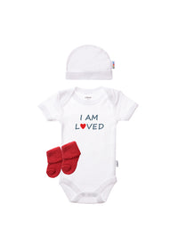3-teiliges Set, Kurzarmbody mit "I am loved"
