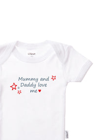 3-teiliges Set, Kurzarmbody mit "Mummy and Daddy love me"