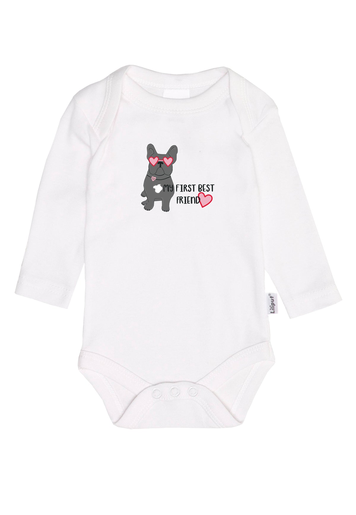 2er-Pack Langarmbodys in grau-melange und weiß mit Frenchie