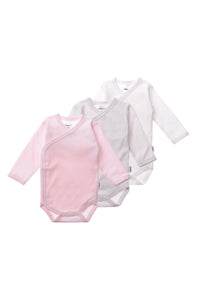 3er-Pack Langarm-Wickelbodys in Rosa und Grau-gestreift