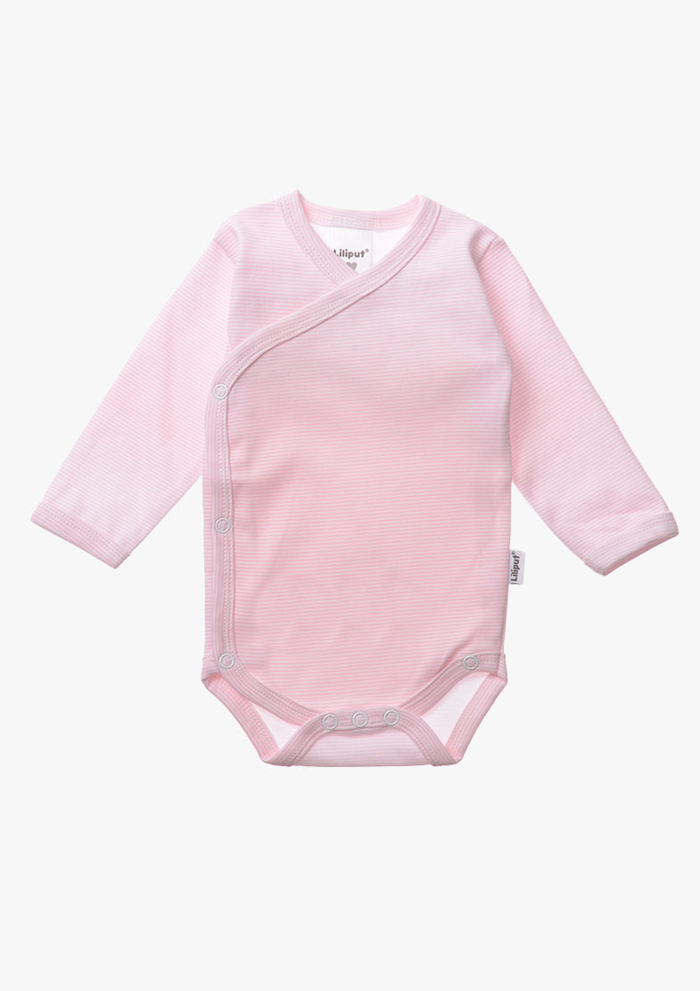 3er-Pack Langarm-Wickelbodys in Rosa und Grau-gestreift