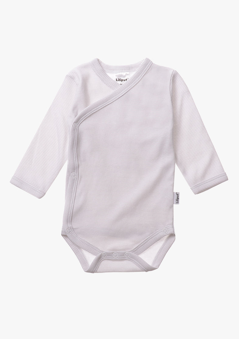 3er-Pack Langarm-Wickelbodys in Rosa und Grau-gestreift