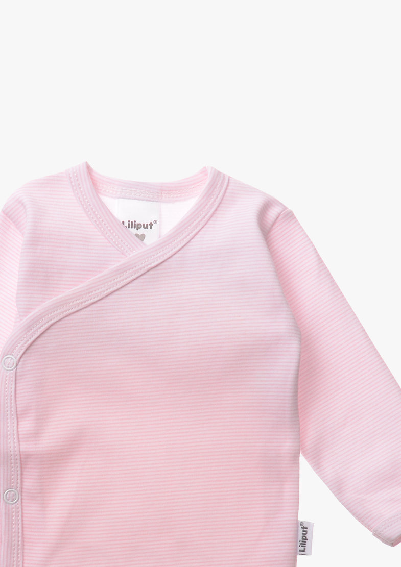 3er-Pack Langarm-Wickelbodys in Rosa und Grau-gestreift