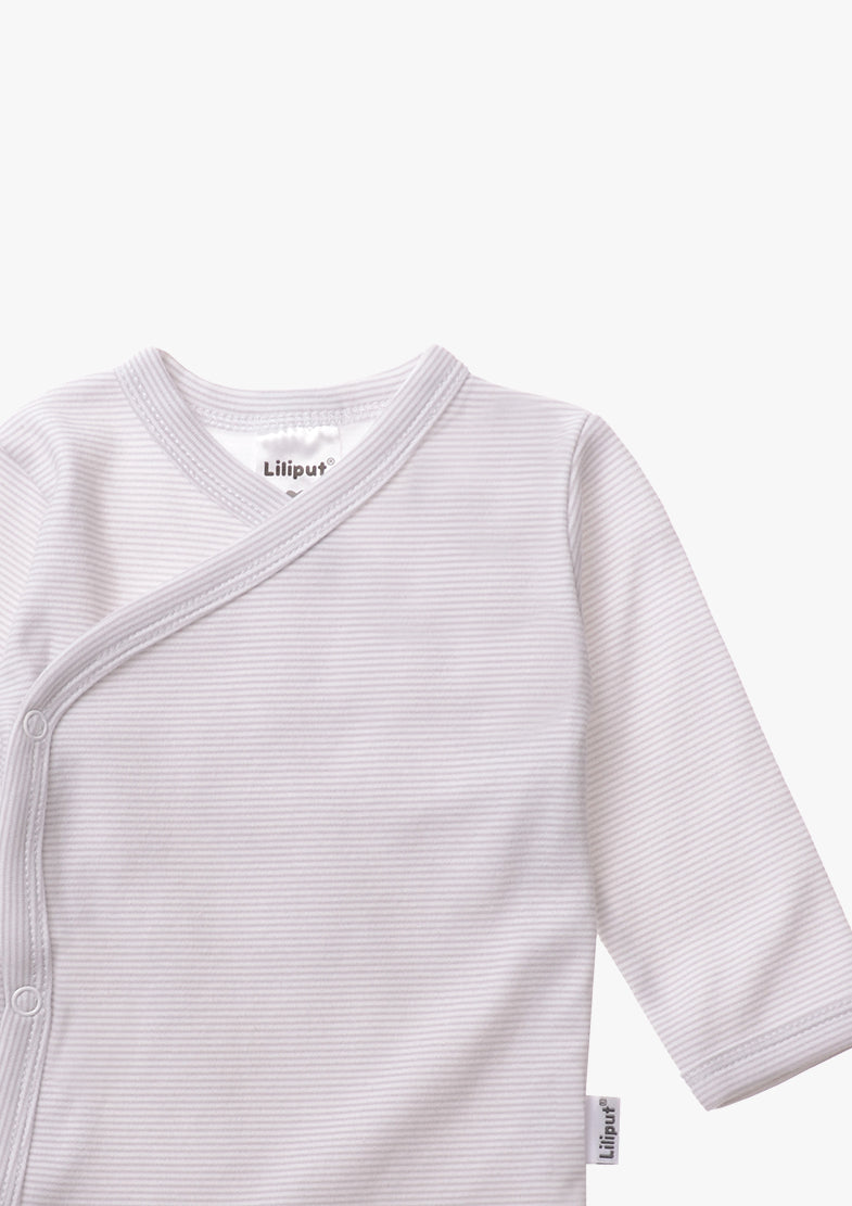 3er-Pack Langarm-Wickelbodys in Rosa und Grau-gestreift
