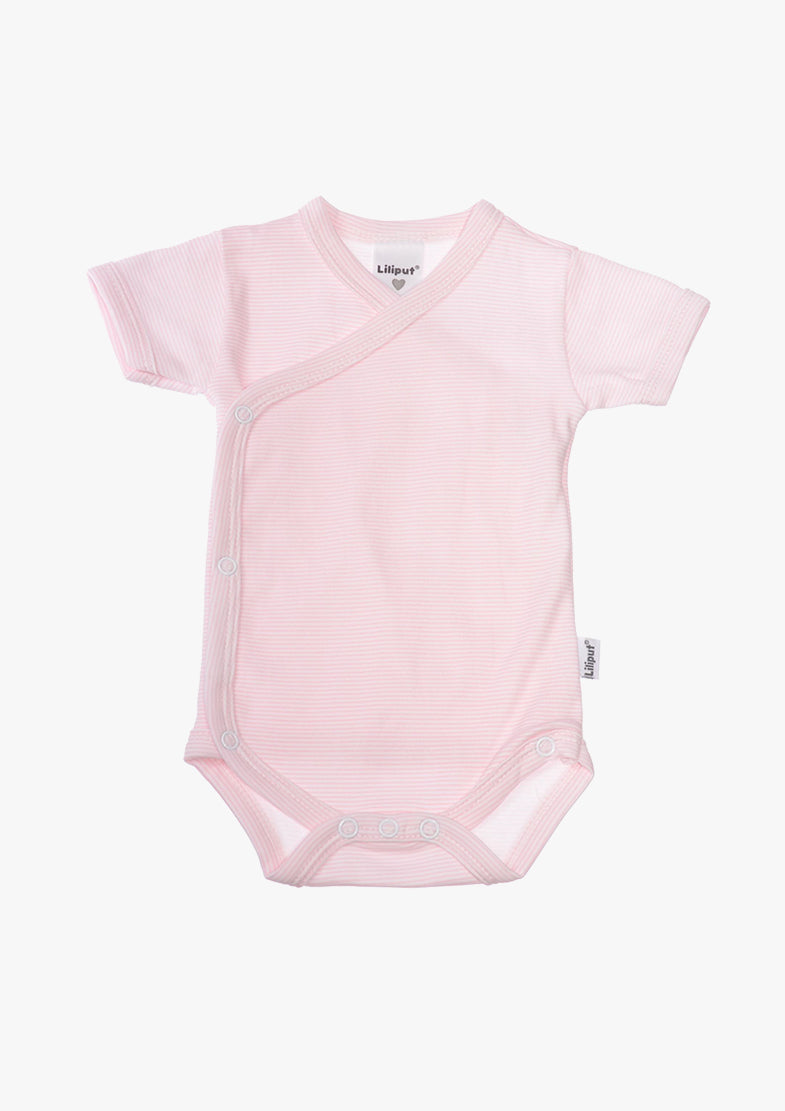 3er-Pack Kurzarm-Wickelbodys in Rosa und Grau-gestreift