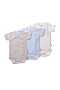 3er-Pack Kurzarm-Wickelbodys in Blau und Grau-gestreift