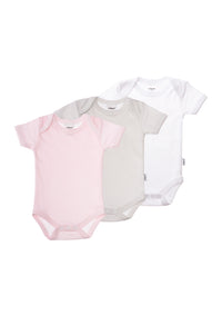 3er-Pack Kurzarmbodys in Rosa und Grau-gestreift
