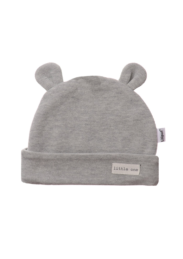 Rib-Strick-Mütze in grau mit Öhrchen