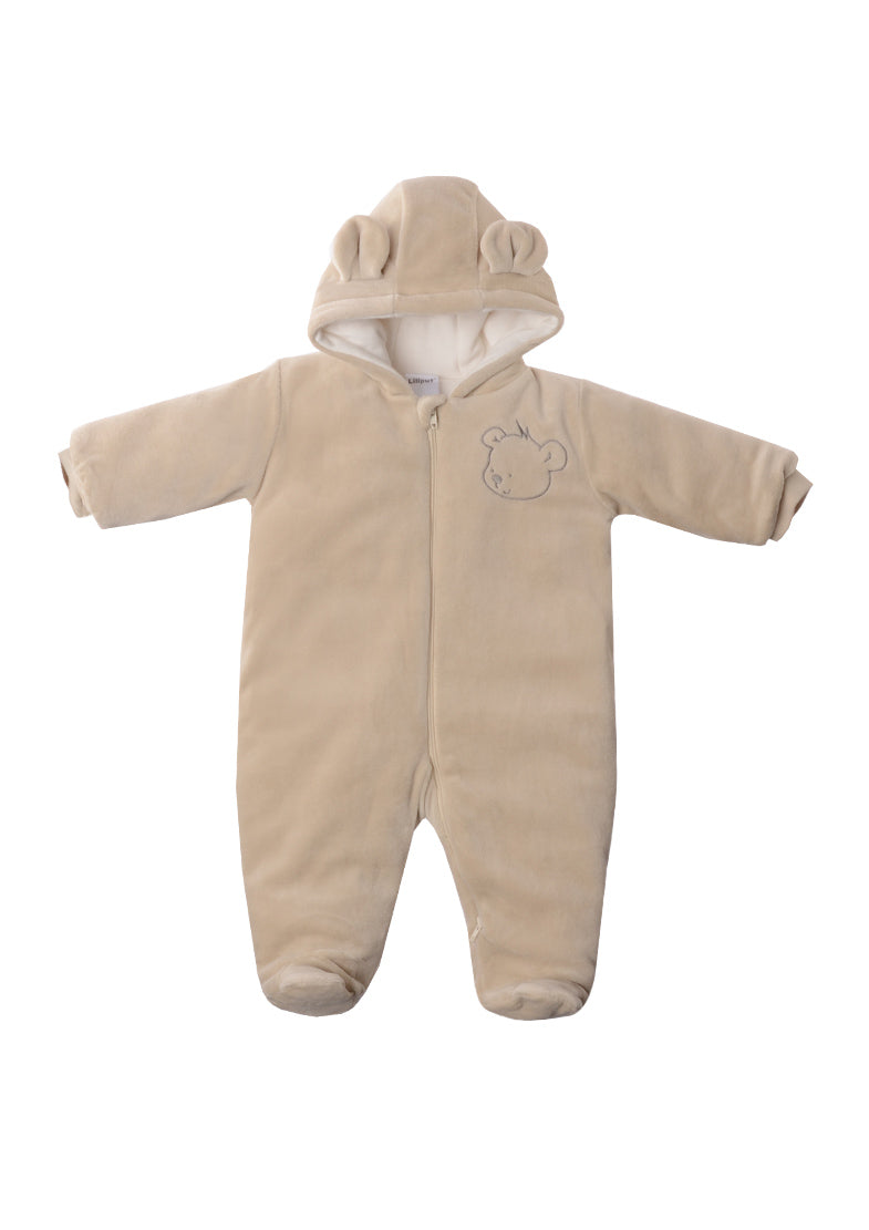 Overall aus Velour in beige, wattiert mit Teddyohren