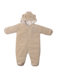 Overall aus Velour in beige, wattiert mit Teddyohren